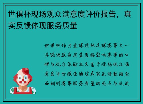 世俱杯现场观众满意度评价报告，真实反馈体现服务质量