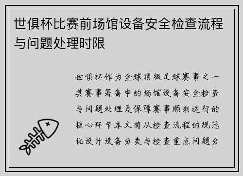 世俱杯比赛前场馆设备安全检查流程与问题处理时限